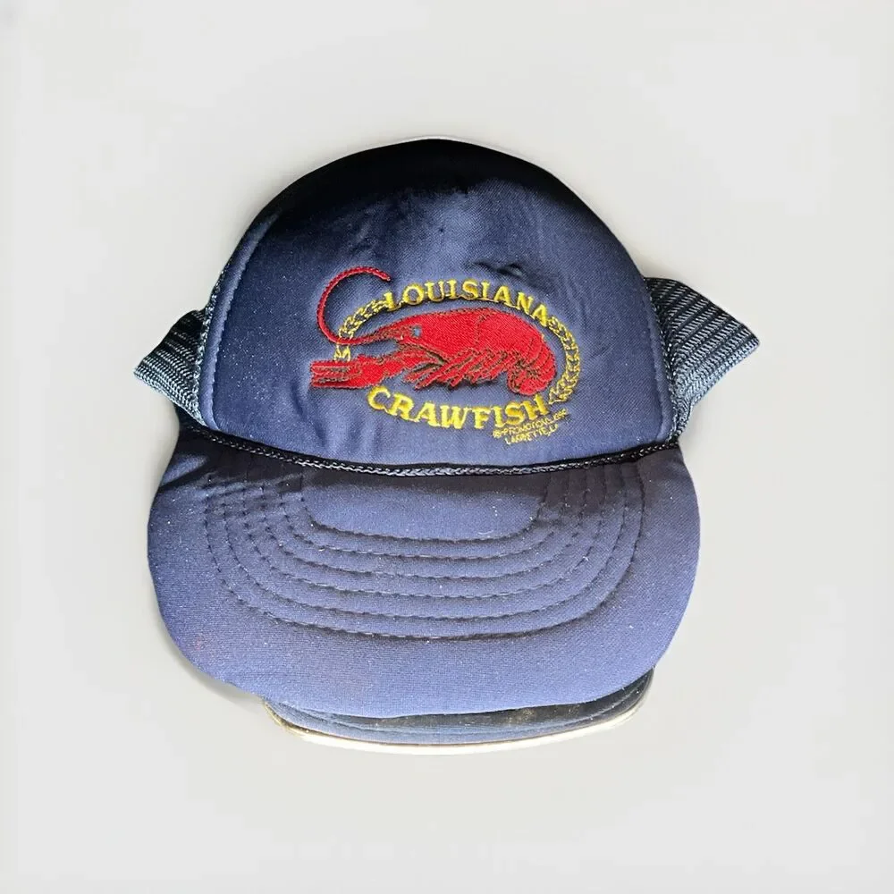 Vintage LOUISIANA CRAWFISH Hat Cap Adult Blue Red Snapback Brim Rope Trucker